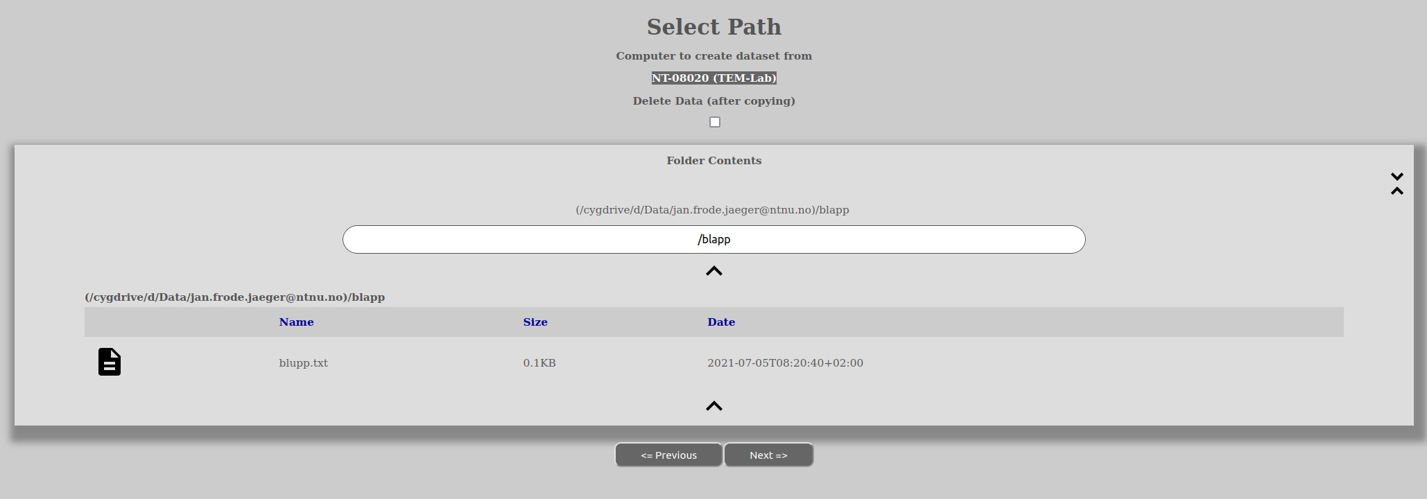 Create Dataset Browse