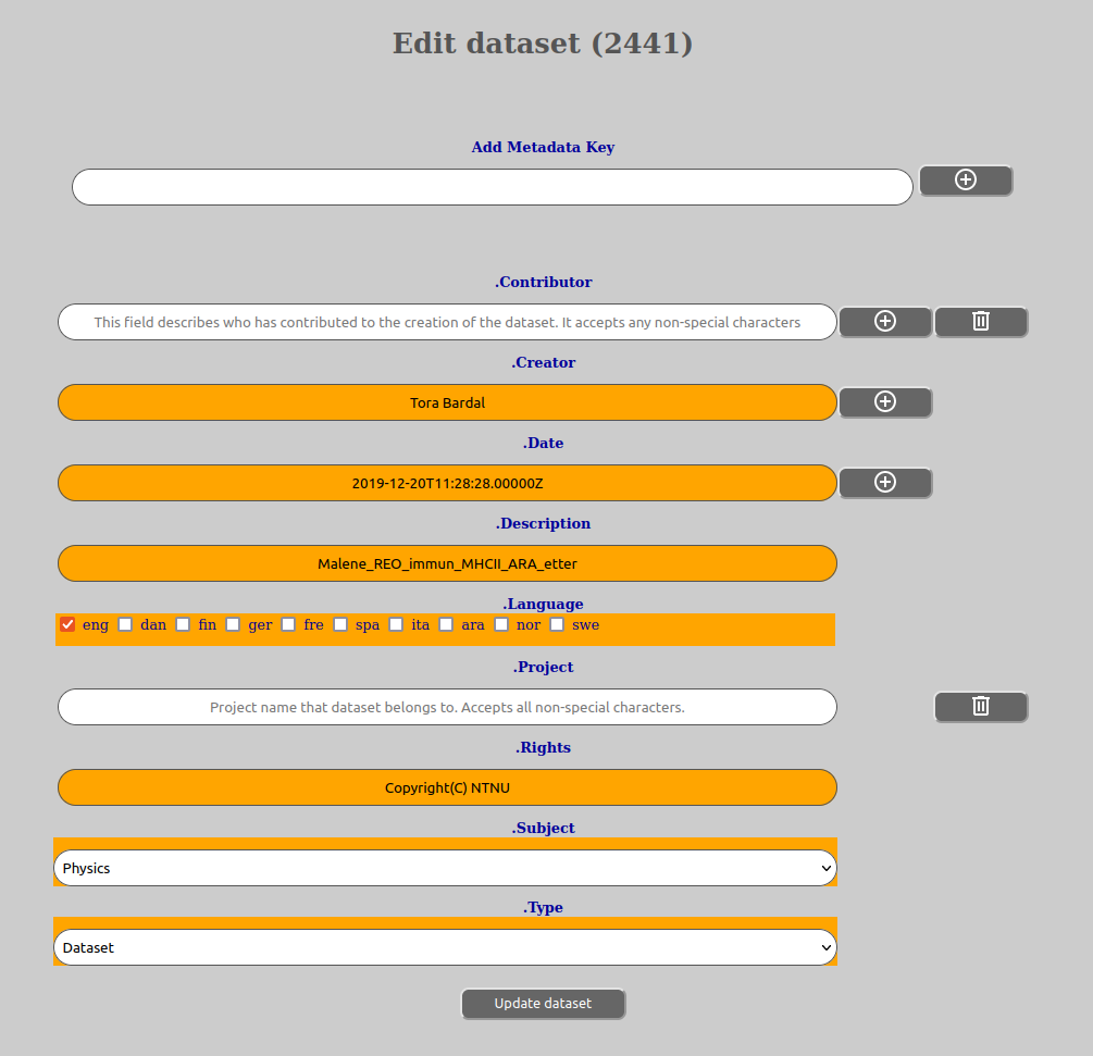 Edit dataset metadata