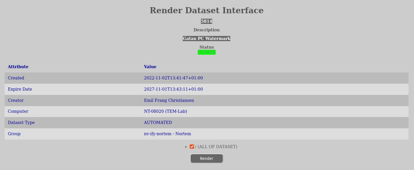Manage Dataset Interface Select