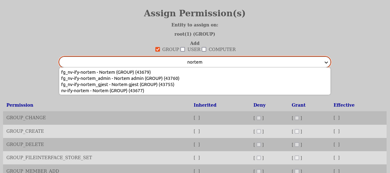 Entity Tree Permissions Selected Entity